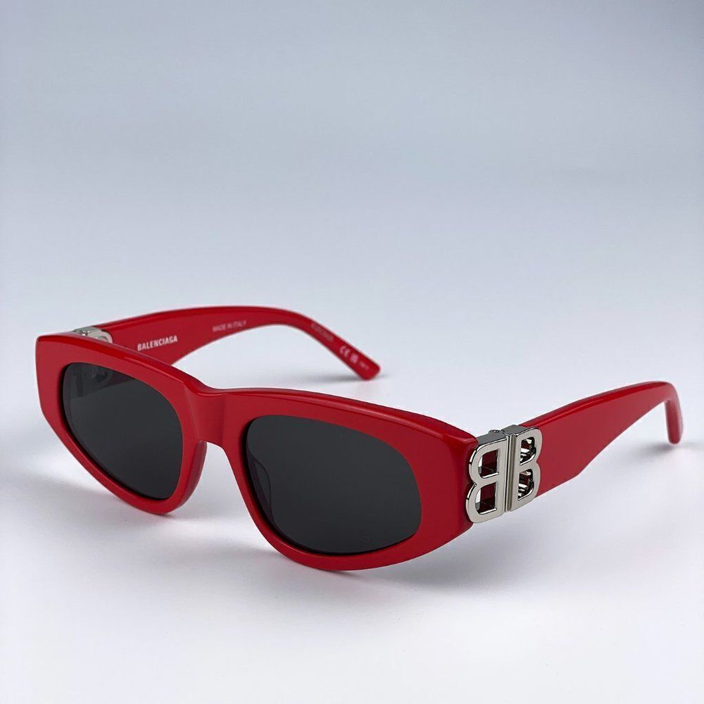 SALE! NEW Balenciaga BB0095S 016 Red Silver Logo Grey Cat Eye Unisex Sunglasses - Picture 2 of 15